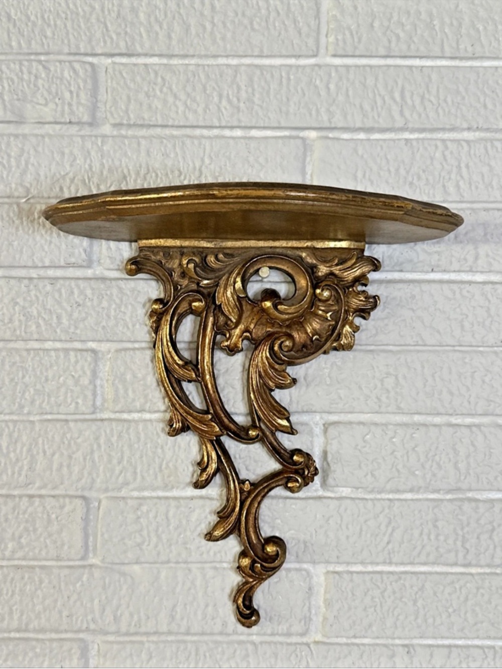 Carved Wood Florentine Gold Floral Filigree Wall Shelf  Vintage